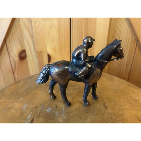 VINTAGE COPPER PLATED JOCKEY ON HORSE EQUESTRIAN FIGURINE (5869) - Picture 3 of 6